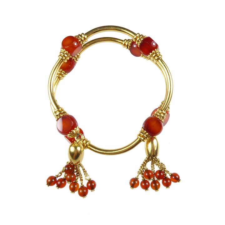 19th century gold and cornelian bead bangle